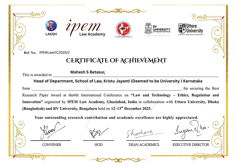 Best Paper Award Certificate
